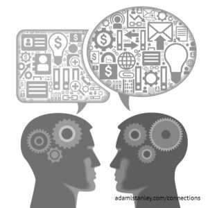 ACtive listening graphic where two individuals are speaking to each other and relating their ideas.