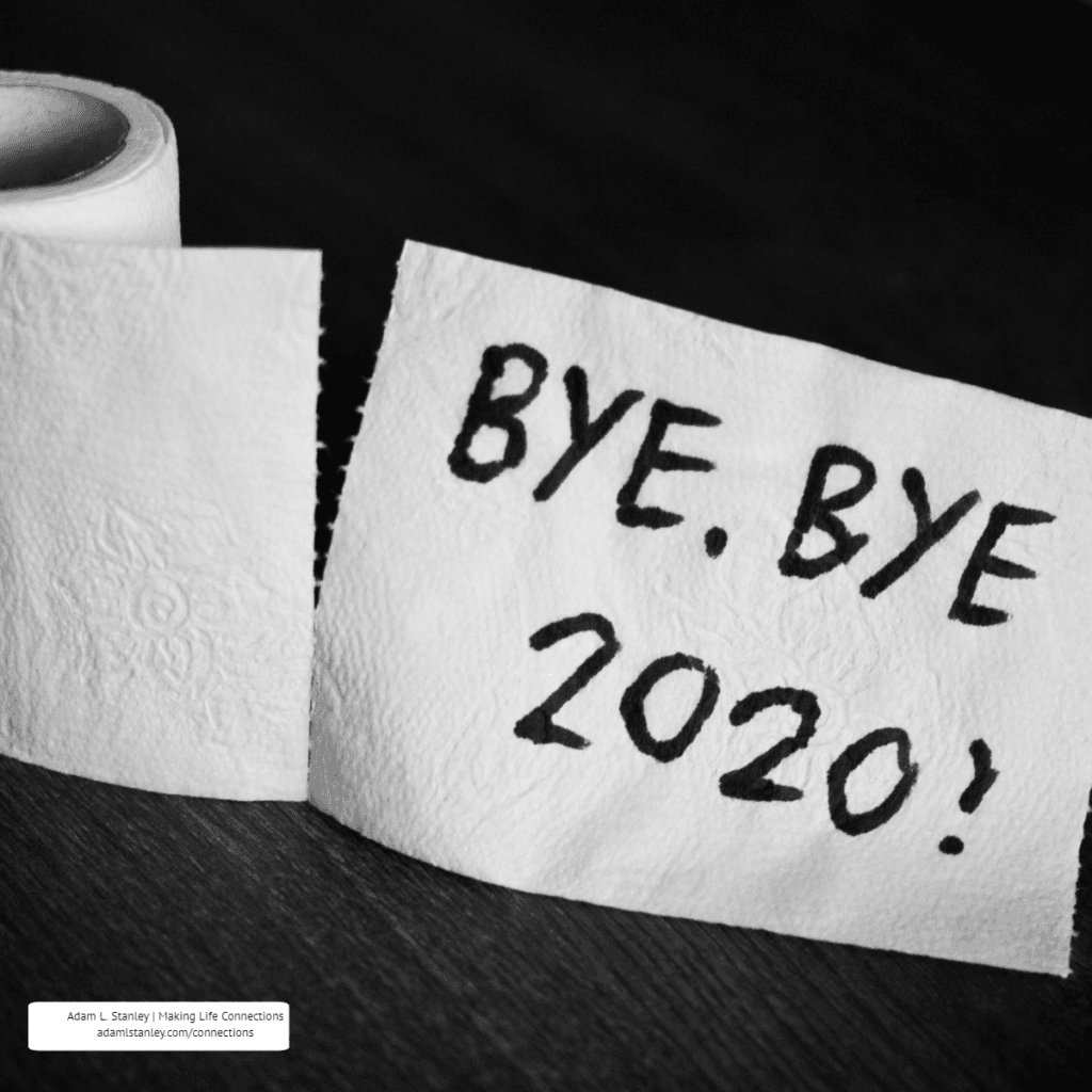 Conceptual image of toilet paper, symbol of covid-19 crisis and pandemia in 2020. Abstract image, saying goodbye to the bad year, leaving the past behind, hoping for better.