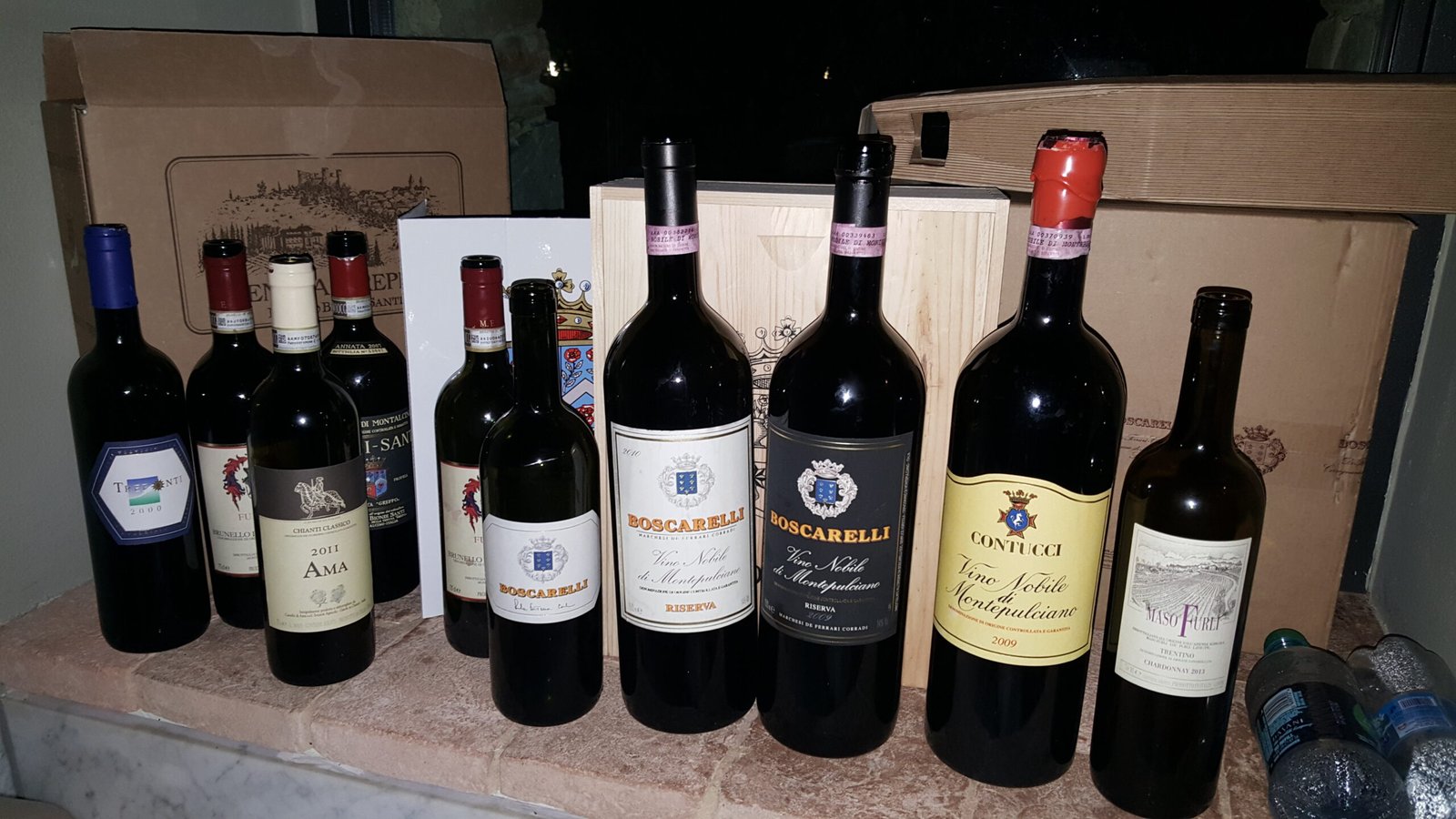 Wine bottles at the villa